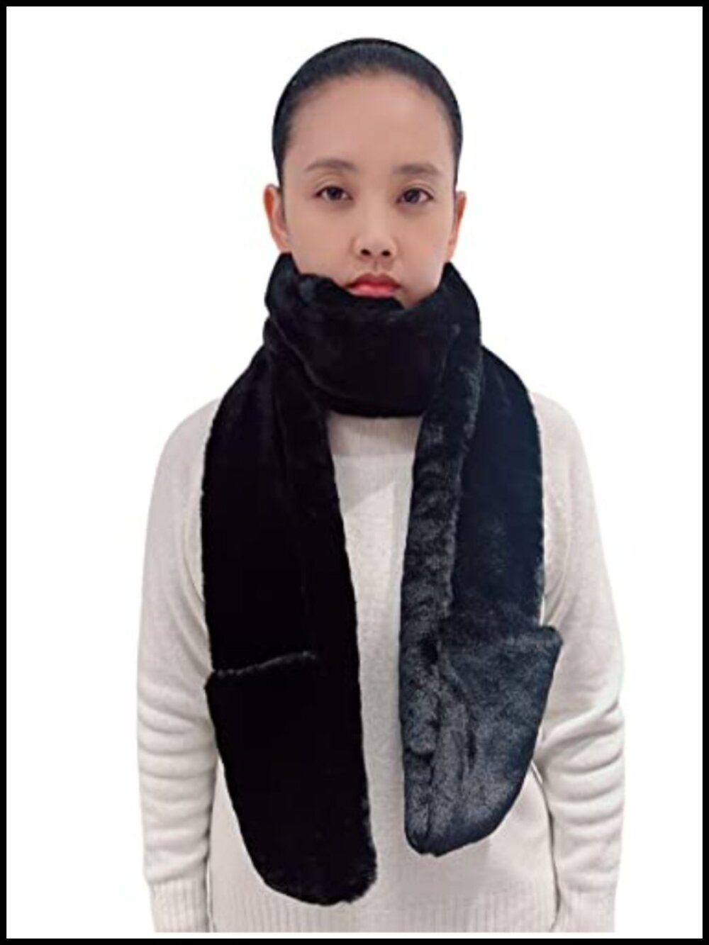 Faux Fur Scarf Neck Warmer with Pockets Winter